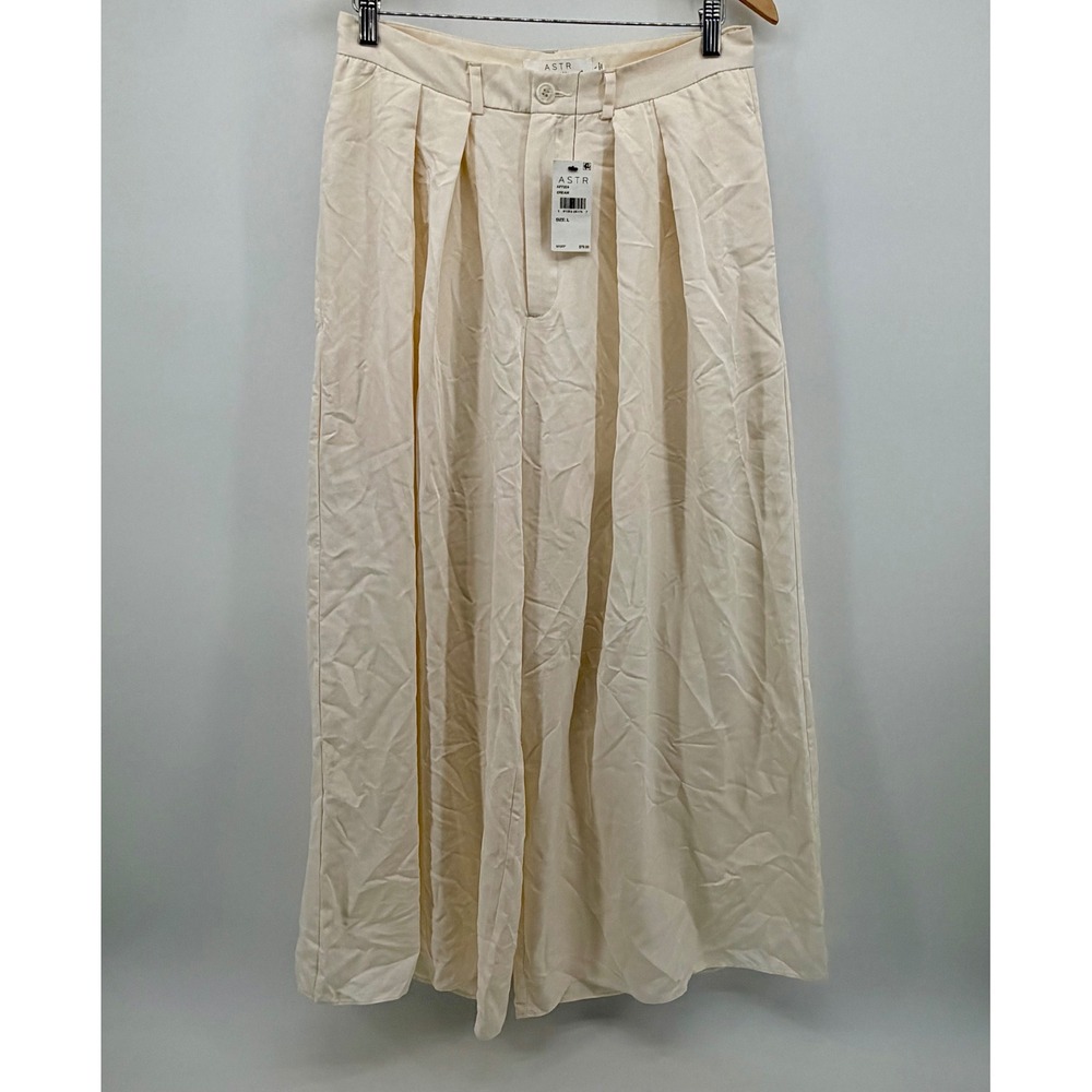 ASTR the Label Wide Leg Pleated Pants Women Large Cream High Waist Cotton AP7224
